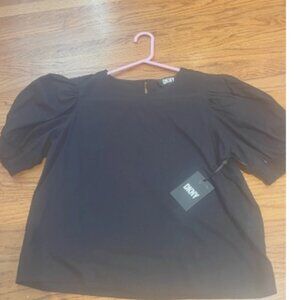 DKNY Black Puff sleeve cotton blouse